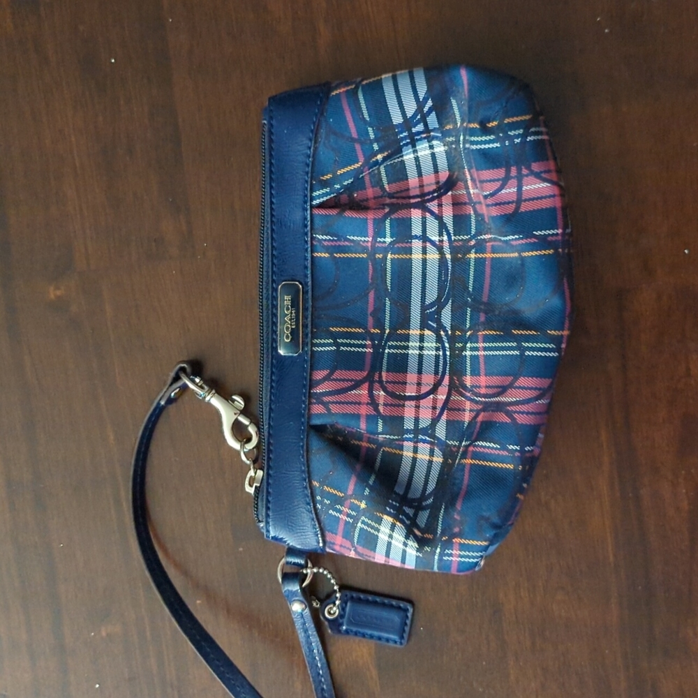 Coach Tartan Plaid Navy Blue Wristlet